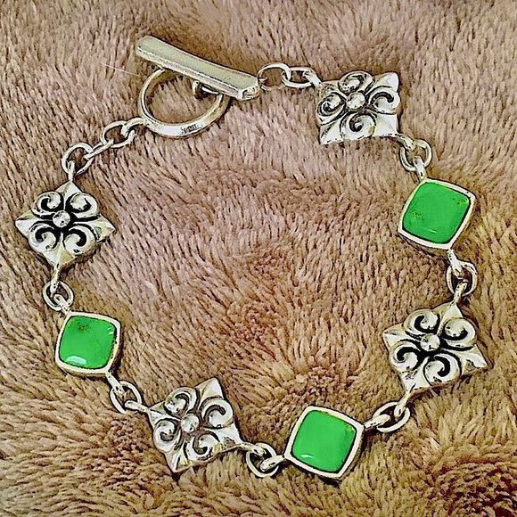 Vintage BARSE Green Turquoise Sterling Silver Link Bracelet - Picture 1 of 14